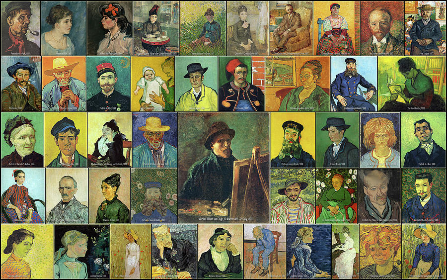 Vincent Van Gogh Painting - Van Gogh Famous 46 Post-Impressionism Portrait Paintings Collage by Scott Mendell