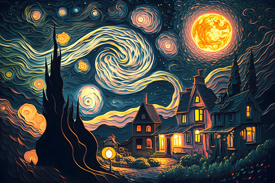 Van Gogh Fantasy Starry Night Digital Art by Frida Miller Fine Art