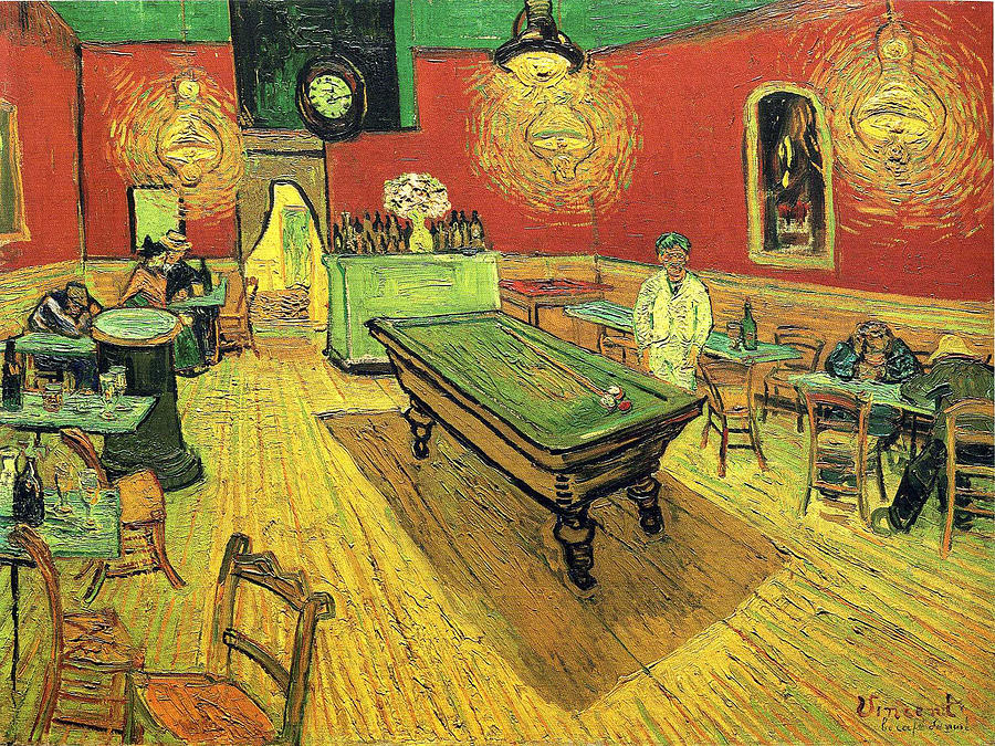 Van Gogh Night Cafe With Billards Pool Table Painting by Tony Rubino