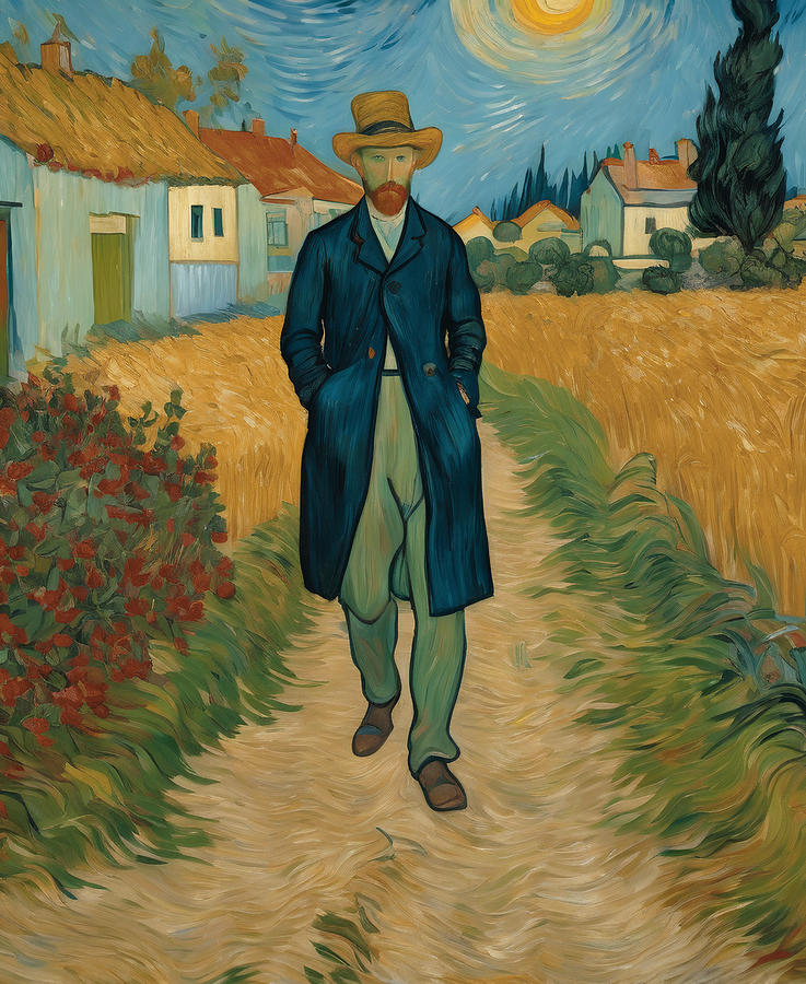 Van Gogh Style Paintings Set, The Walking Man, Van Gogh Painting by ...