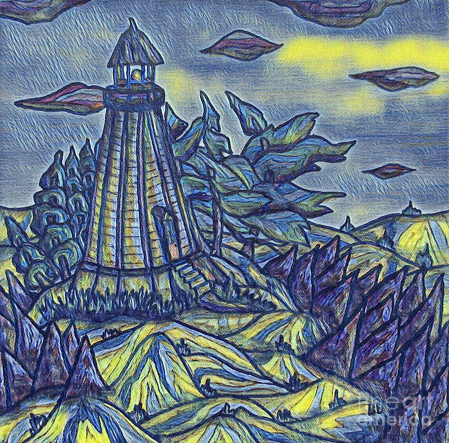 Van Gogh Vintage Lighthouse Painting by Bradley Boug