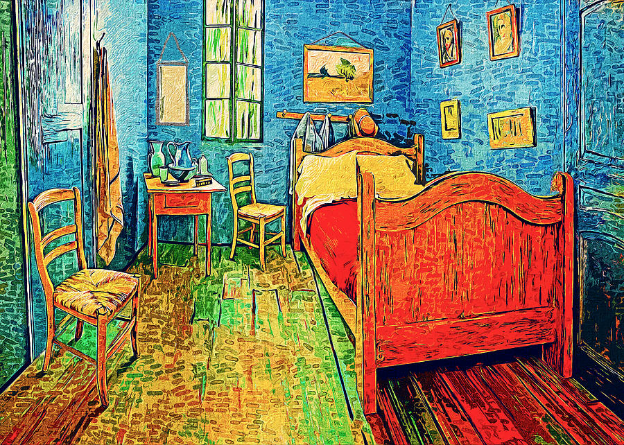 Van Goghs Bedroom in Arles - digital painting with impressionist effect Digital Art by Nicko Prints