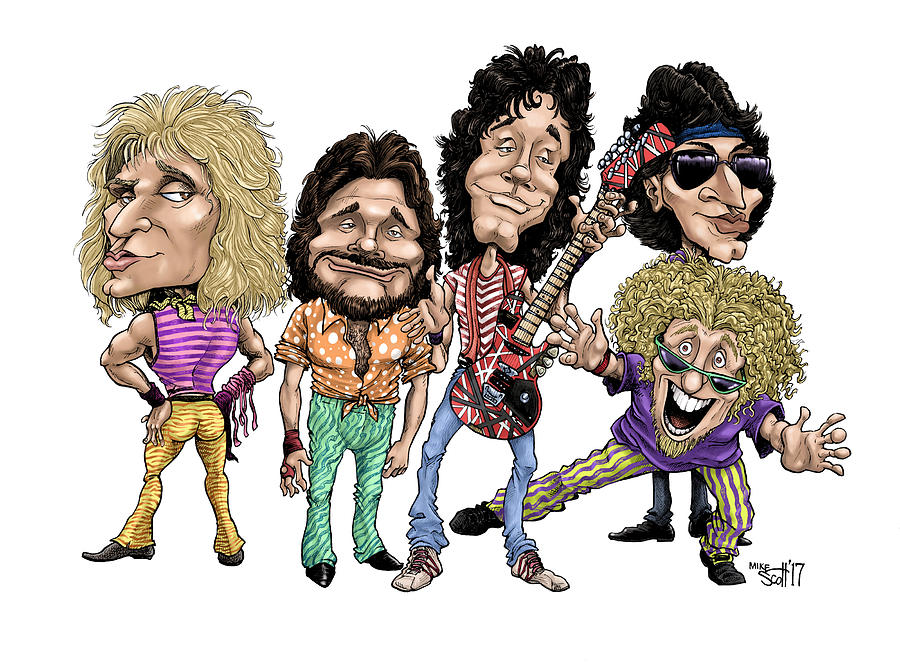 Van Halen in color Drawing by Mike Scott