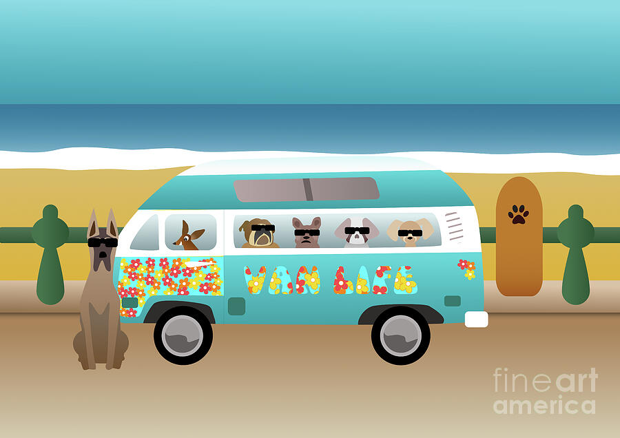 Van Life - Surfing Dogs Style Digital Art by Barefoot Bodeez Art
