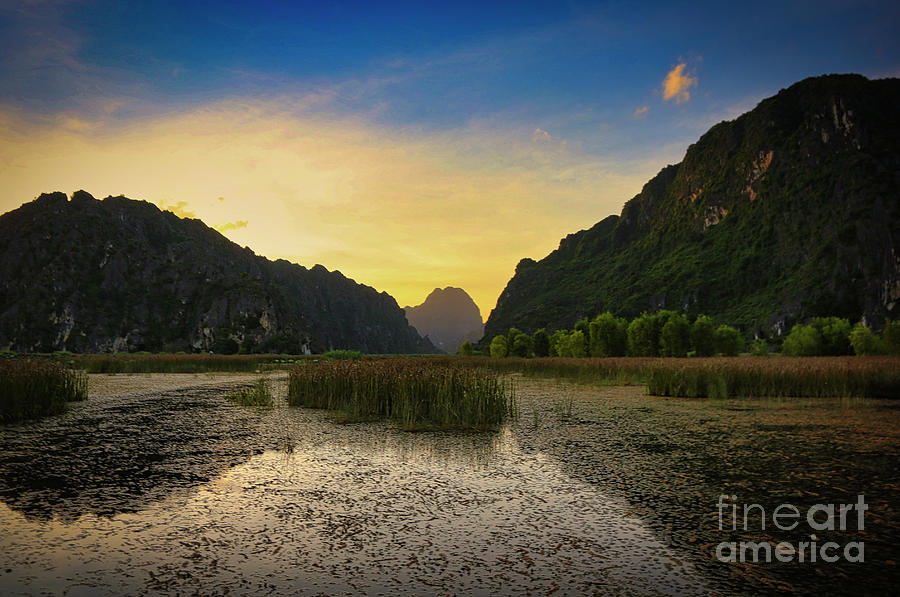 Sunset Photograph - Van Long Reserve Vietnam Landscape  by Chuck Kuhn