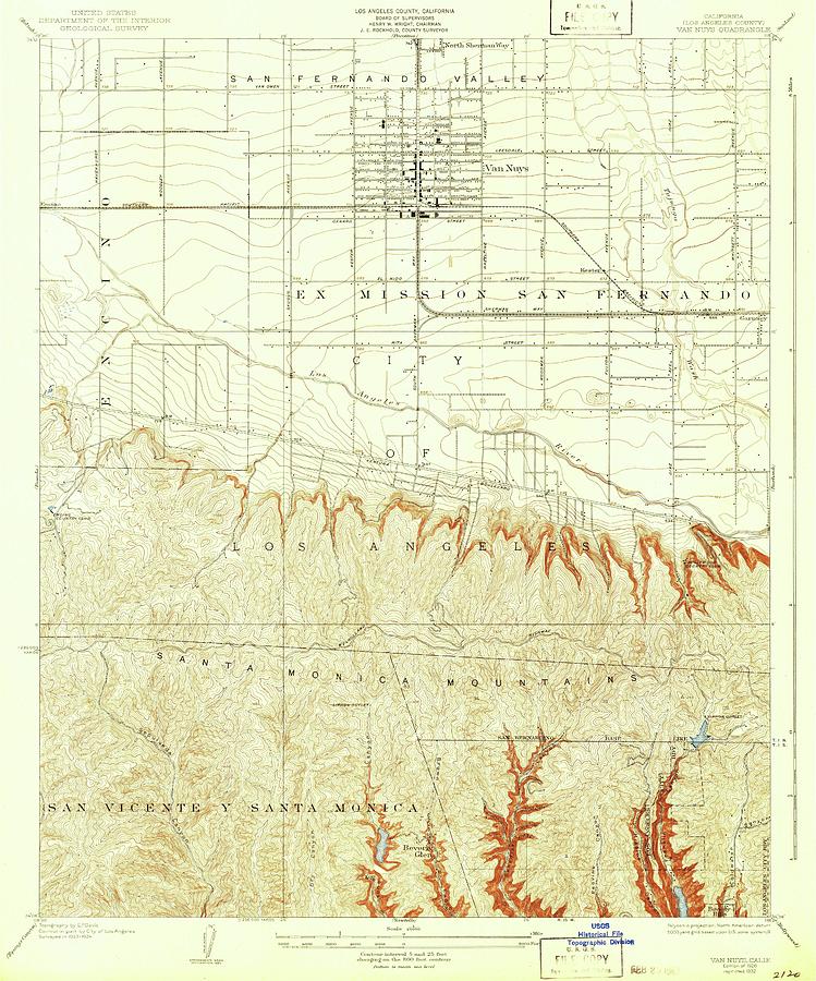 Van Nuys CA from 1926 Vintage Map High Quality Mixed Media by Vintage ...