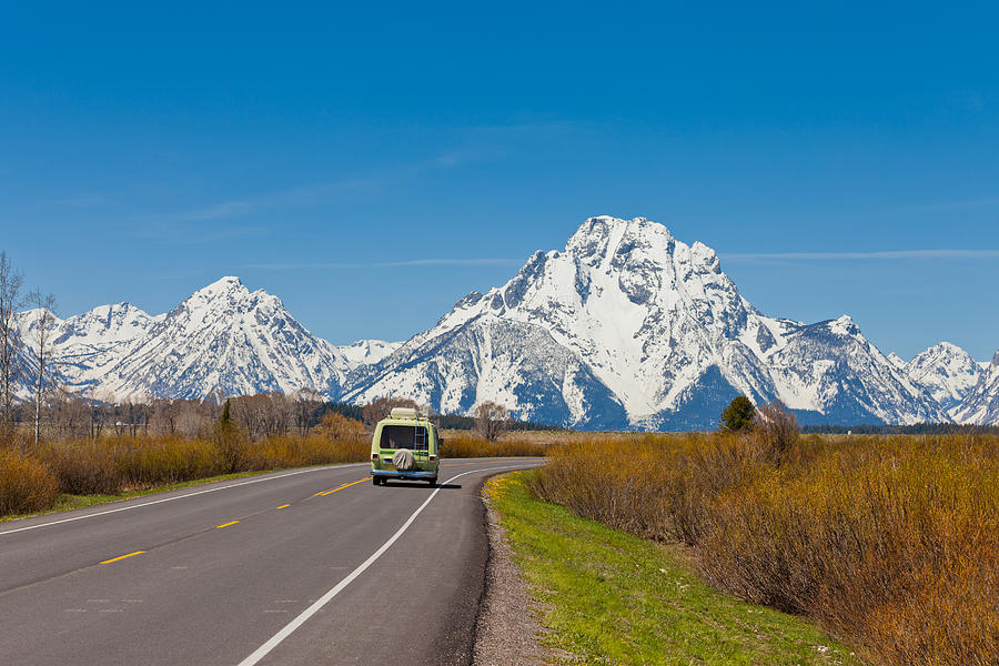 Van on Highway, Grand Teton National Park Photograph by Amit Basu Photography