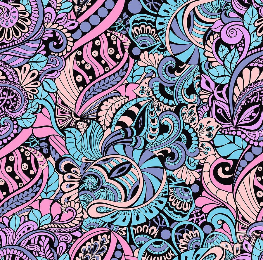 Vanaka - Bright Colorful Zentangle Pattern Digital Art by Sambel Pedes