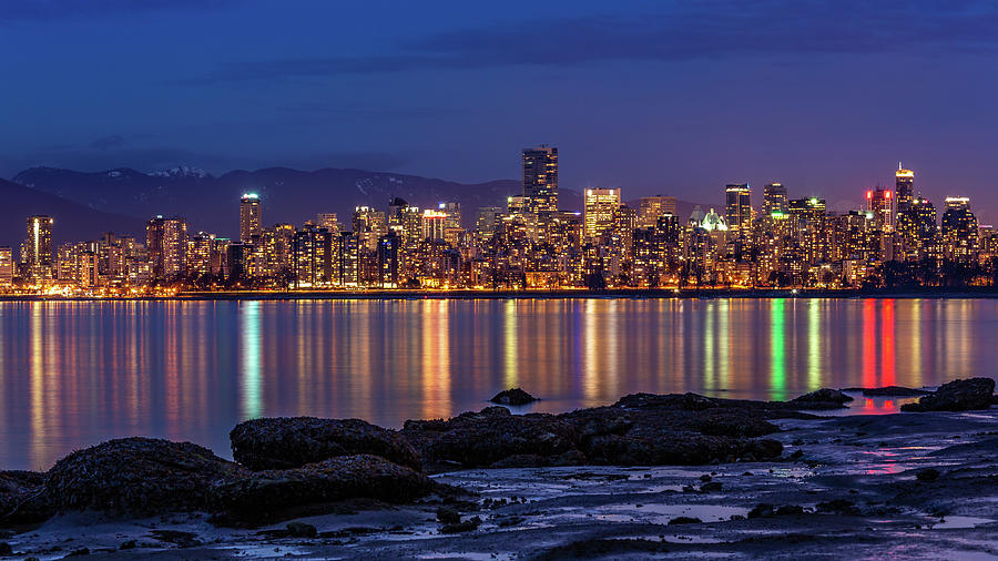 Vancouver city twilight from Jericho Beach Photograph by Pierre Leclerc Photography