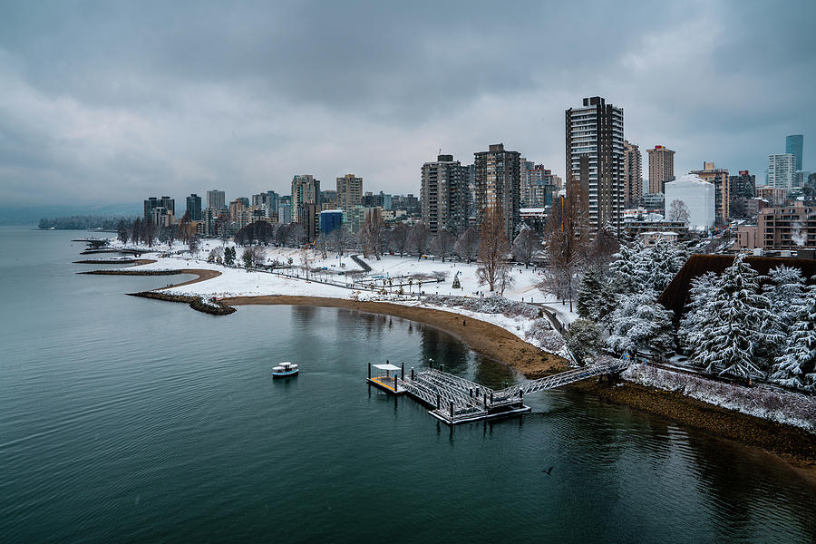 Vancouver city with snow backgrounds Photograph by Zhenwang Wang - Fine ...