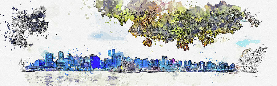 Vancouver, Downtown Skyline, Watercolor, By Ahmet Asar Painting
