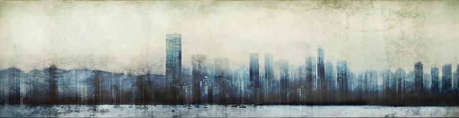 Vancouver Skyline Abstract 1 Mixed Media by Peter V Quenter