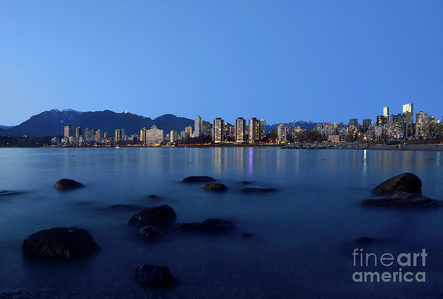 Vancouver Skyline And North Shore Mountains At Dusk 2021 Photograph by Terry Elniski