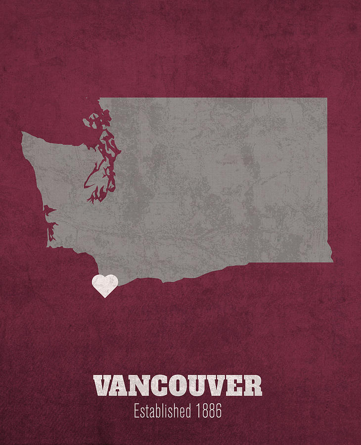 Vancouver Washington City Map Founded 1886 Washington State University Color Palette Mixed Media