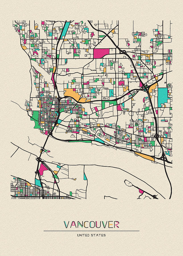 Memento Movie Drawing - Vancouver, Washington City Map by Inspirowl Design