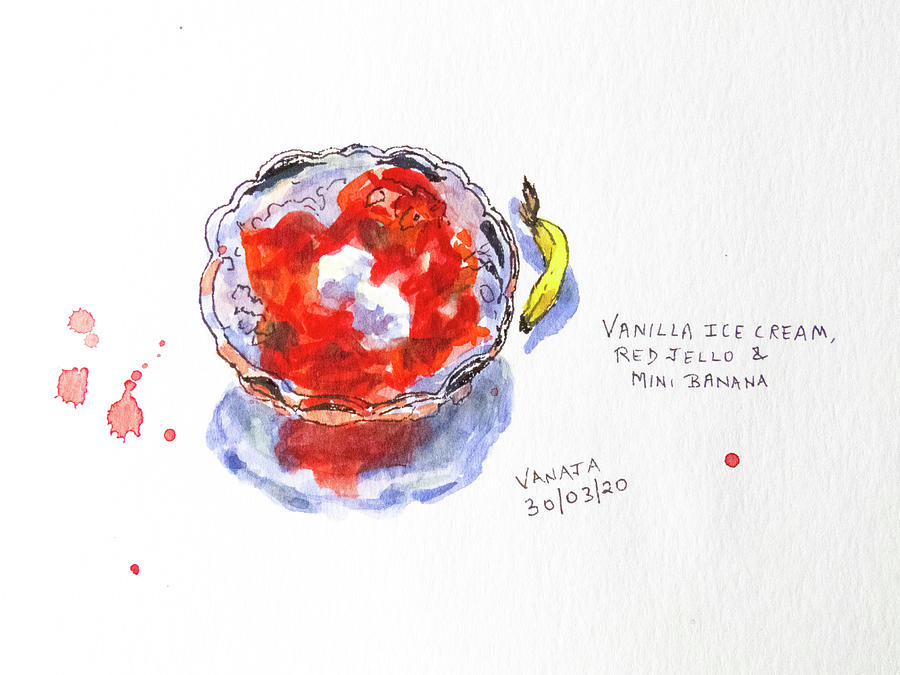 Vanilla Ice Cream, Red Jello and Mini Banana Painting by Vanajas Fine-Art