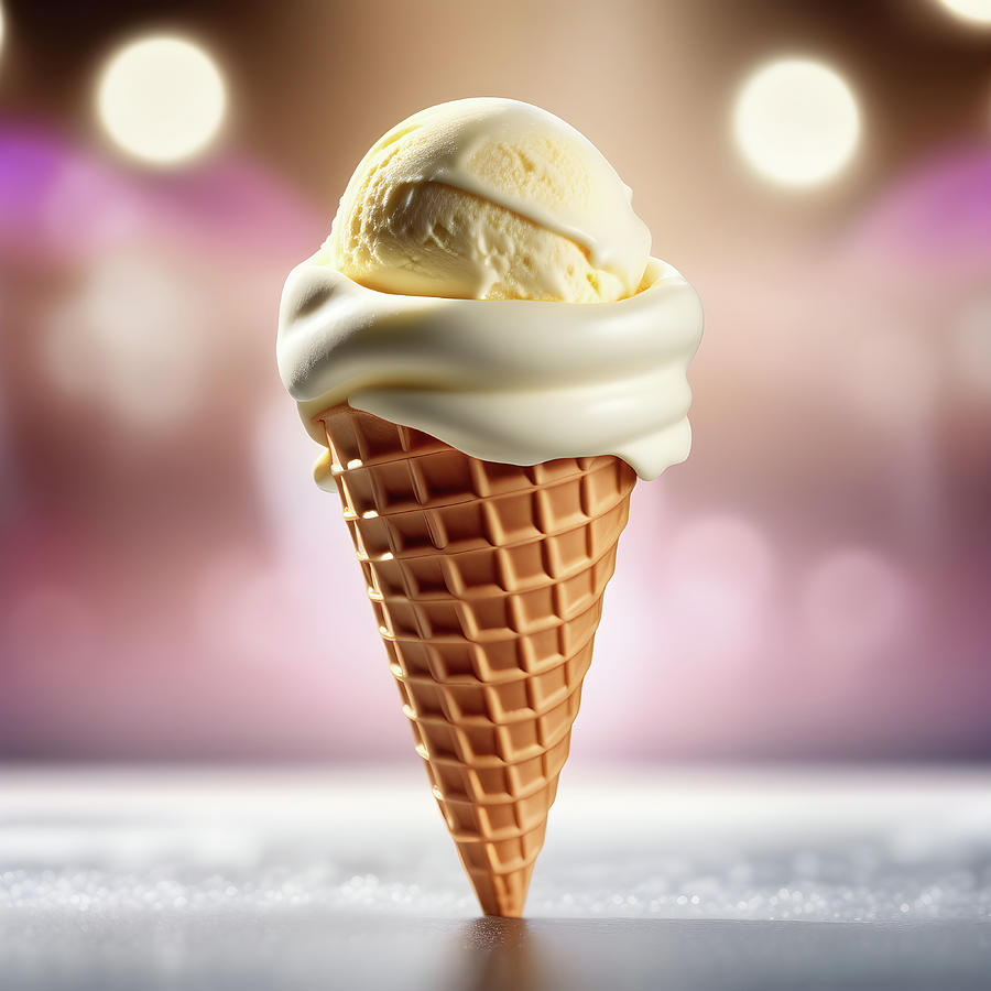 Vanilla Ice Cream served on a waffle cone.   Digital Art by Ray Shrewsberry