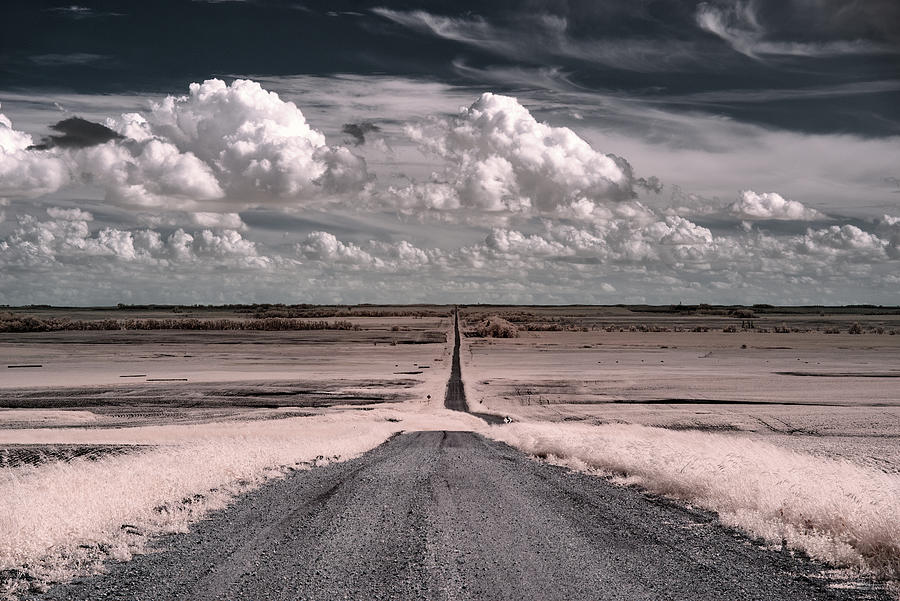 Vanishing Point - Road to infinity in rural North Dakota in infrared Photograph by Peter Herman