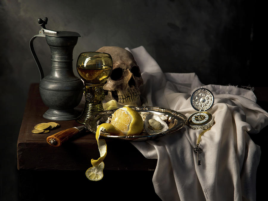 Vanitas - Beer Stein Roemer Skull and Watch Photograph by Levin Rodriguez