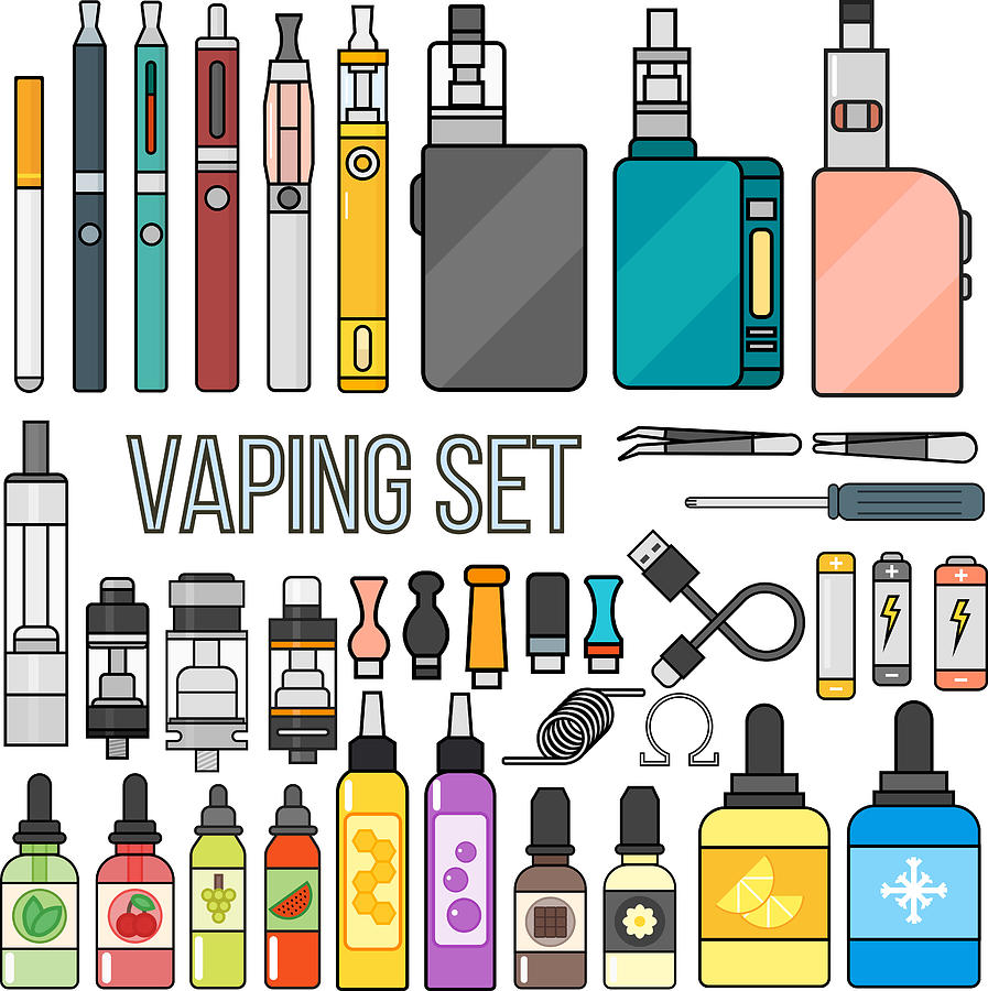 Vaping set vector. Drawing by Luplupme