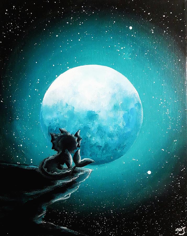 Vaporeon Under The Moon Painting By Magda Swinya