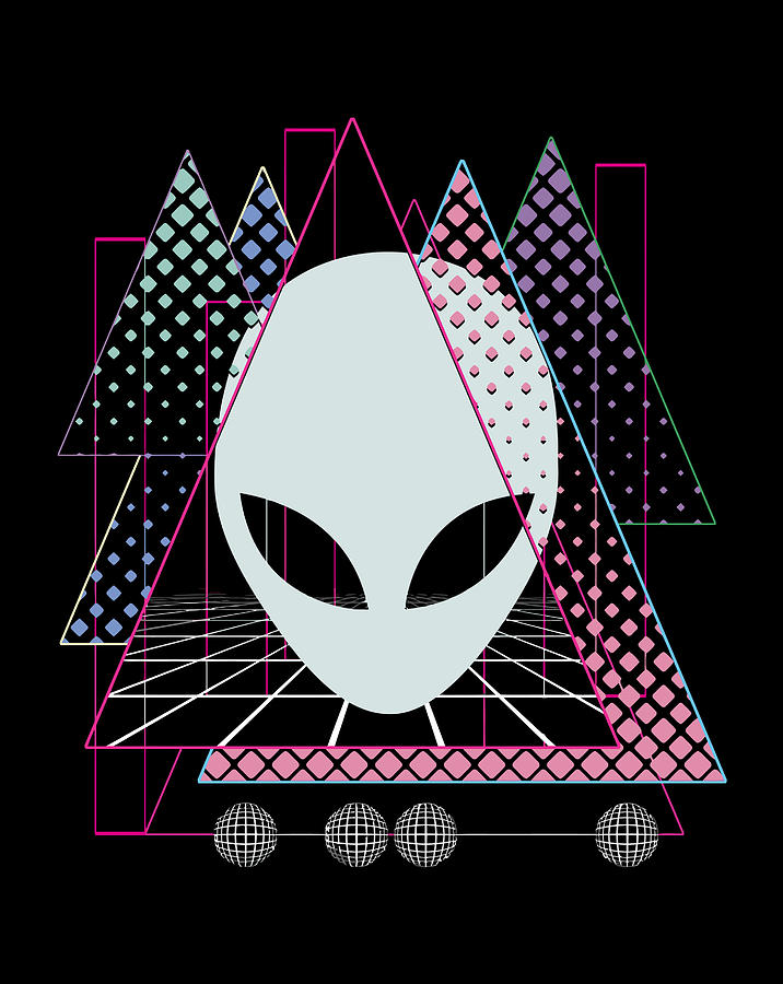 Vaporwave Alien Aesthetic Design Geometric Grid Sci-Fi Space Digital ...