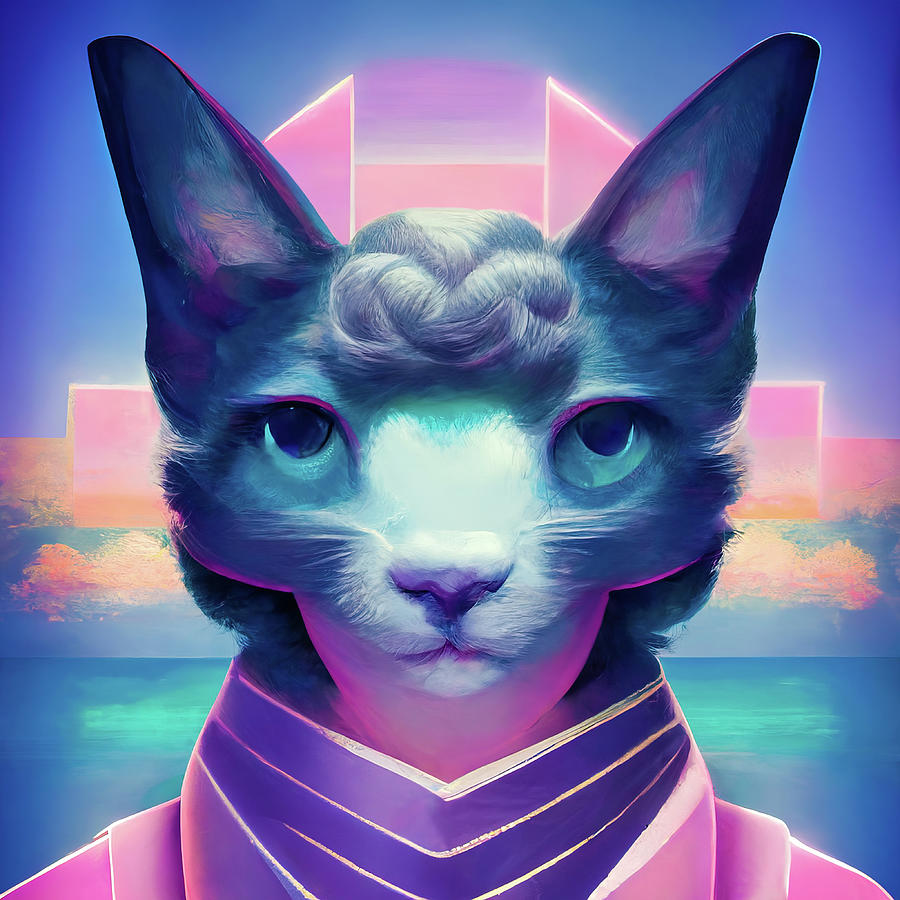 Vaporwave Cat Portrait 01 Digital Art by Matthias Hauser - Fine Art America