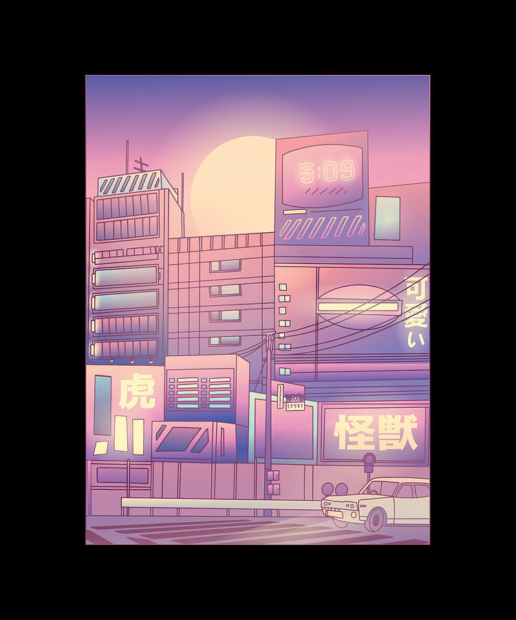 Vaporwave City Tv Clock Colorful Digital Art By Norman W Pixels