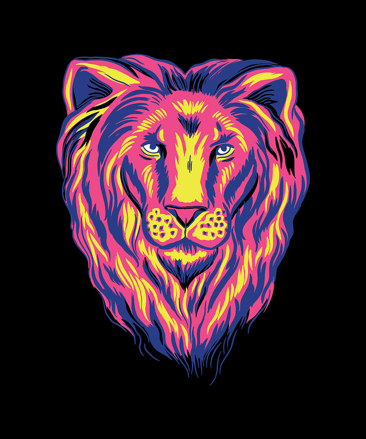 Vaporwave Lion Animals Colourful Gift Digital Art by Qwerty Designs - Pixels