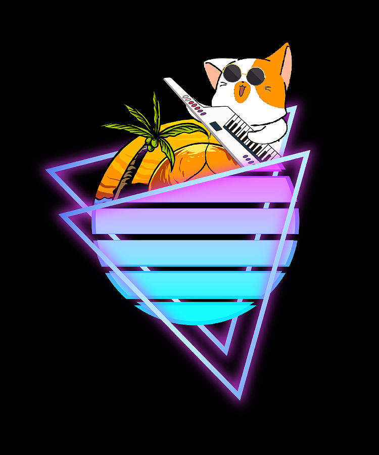 Vaporwave Synthwave Cat Funny Gift Digital Art by Konstantin Barthuli ...