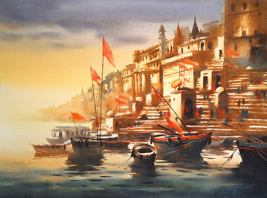 Varanasi Ghat5 11x15 Vertical Water Color on paper