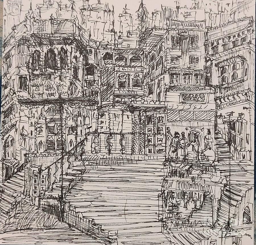 Varanasi Ghat Drawing By Manish Ram Fine Art America 5983