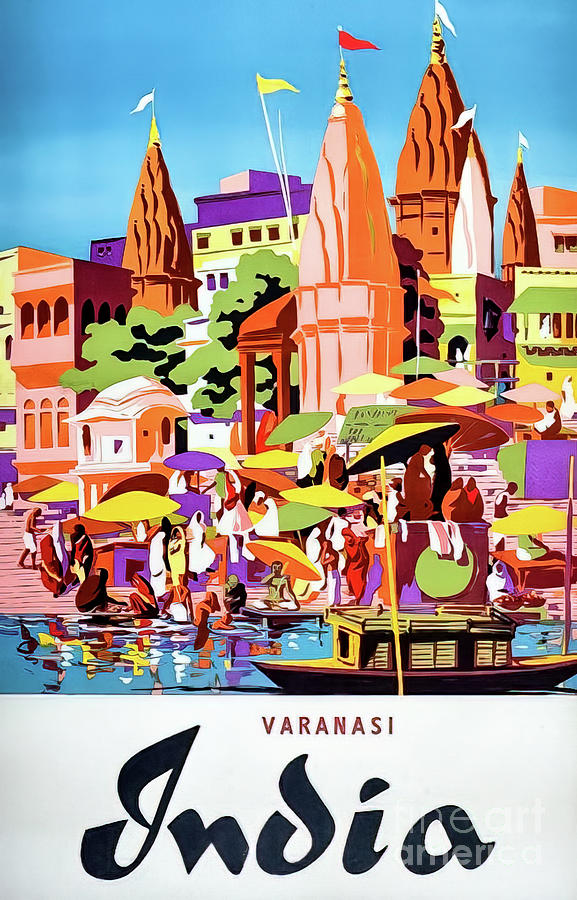 Varanasi India Travel Poster 1959 Drawing by M G Whittingham