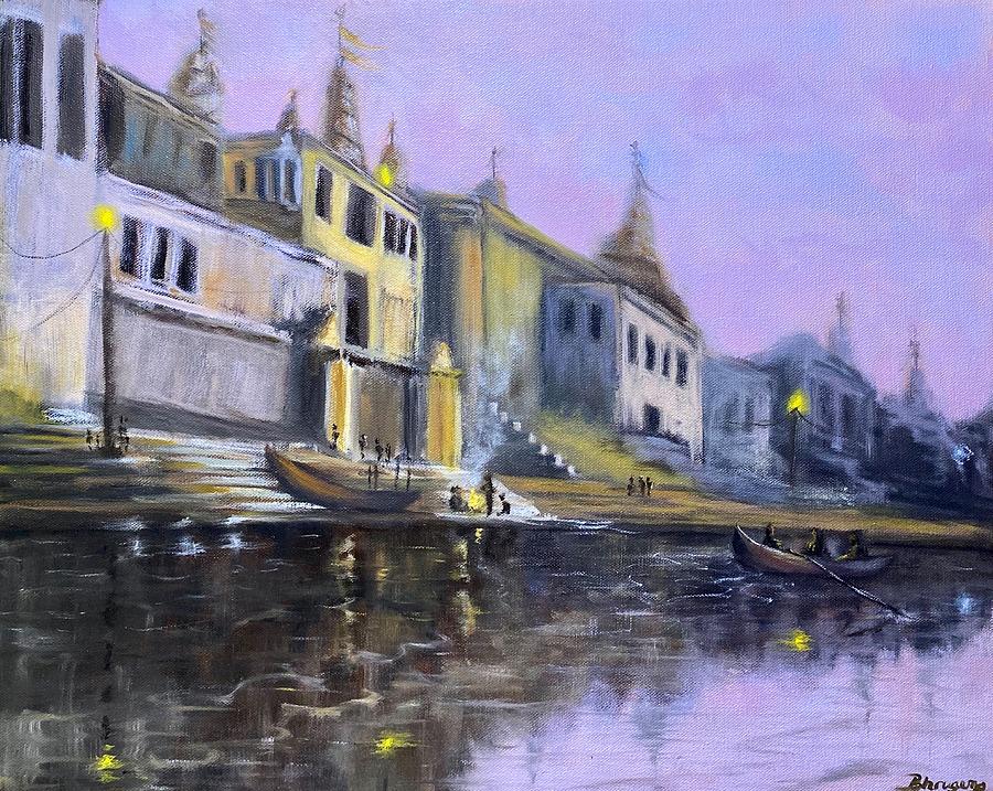 Varanasi Morning Painting by Bhrugen B