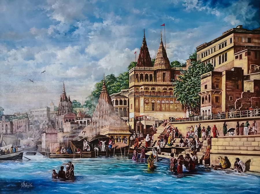 Varanasi Pilgrims of India Painting by Raouf Oderuth