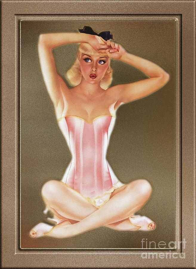 Varga Girl In A Pink Corset by Alberto Vargas Vintage Pin-Up Girl Art Painting by Rolando Burbon