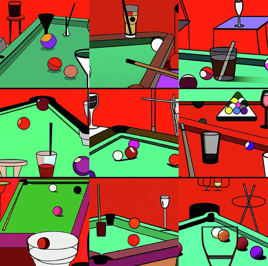 Variations of my pool drawing Digital Art by Tin Tran Fine Art America