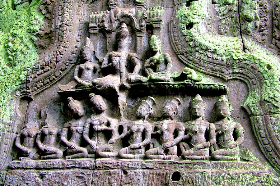 Variety of Apsaras on Wall of Ta Prohm in Angkor Wat Archeological Park, Cambodia Photograph by Ruth Hager