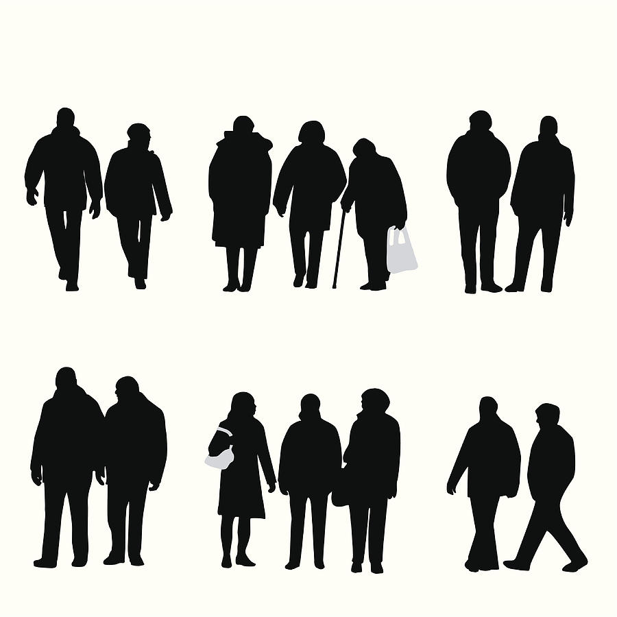 Variety Winter Seniors Vector Silhouette Drawing by A-Digit