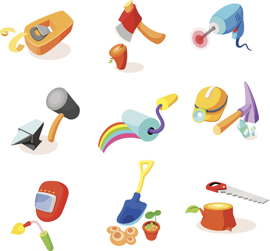 Various hand tools on a white background Drawing by Eastnine Inc.