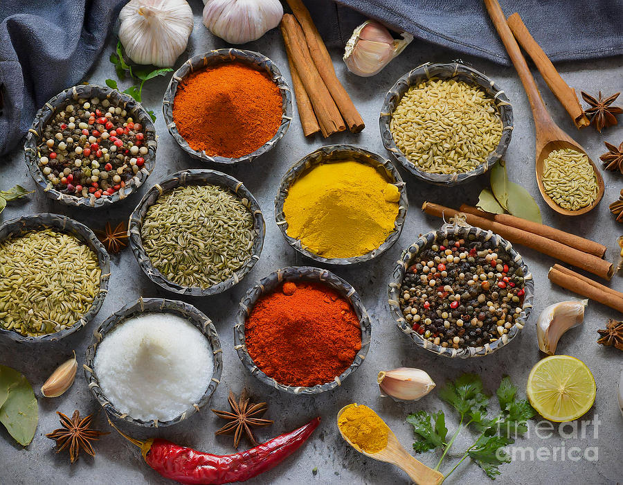 Various Herbs And Spices For Cooking Digital Art
