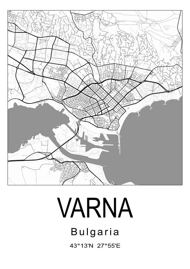 Varna city map #001 Digital Art by Dandi Studio - Pixels