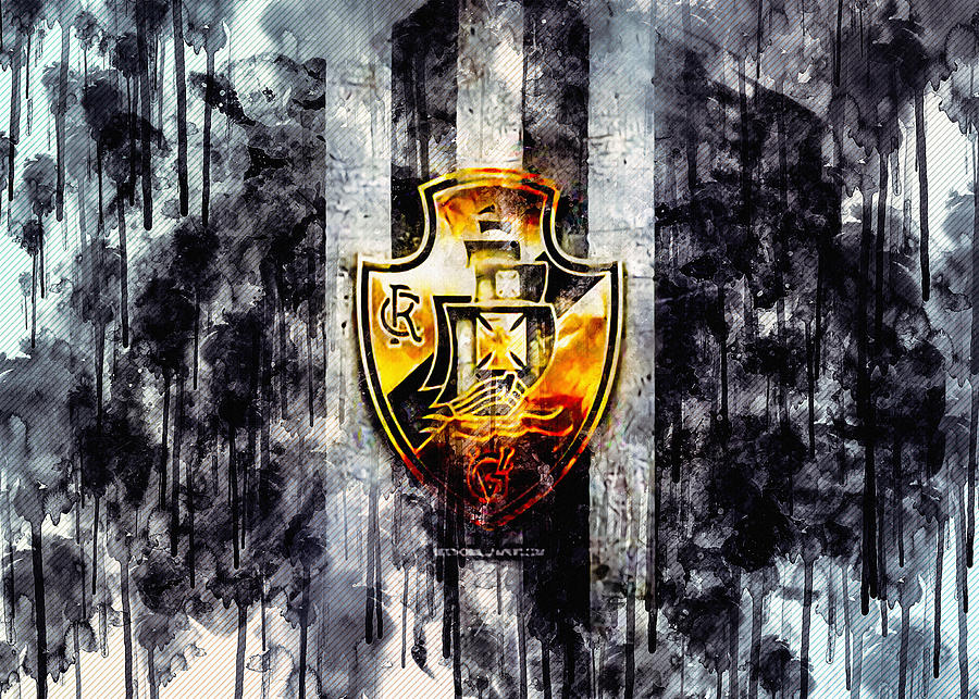 Vasco Da Gama Fc Golden Logo Serie A Black Football Painting By Sissy Angelastro