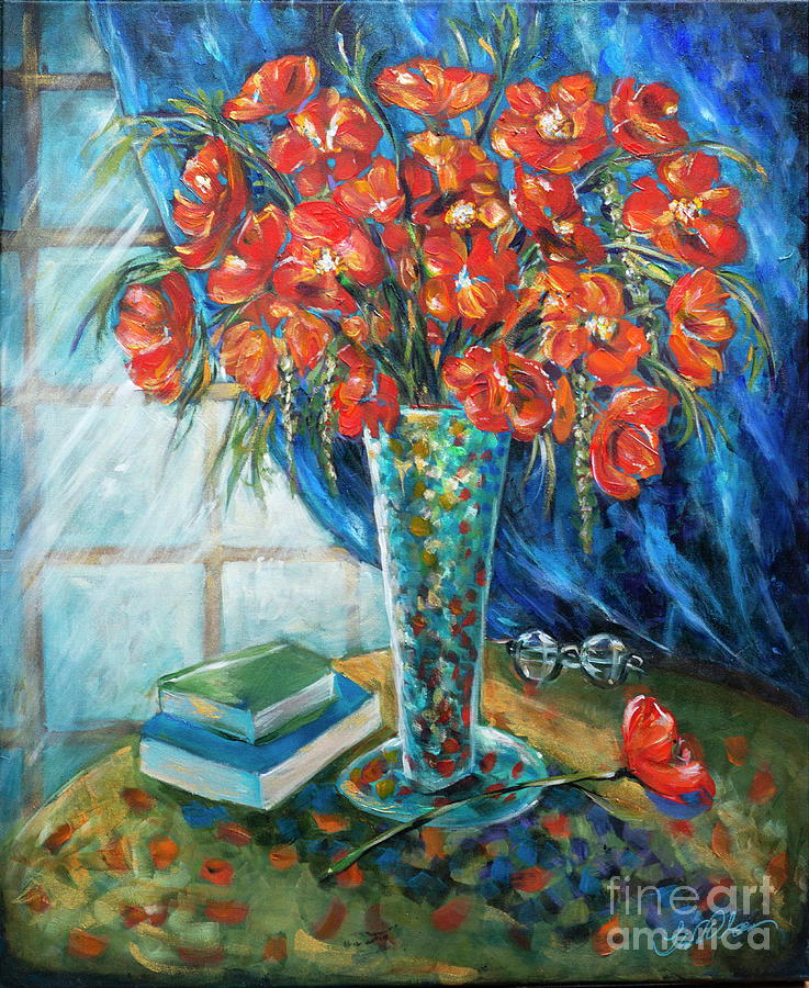 Vase and Books Painting by Linda Olsen