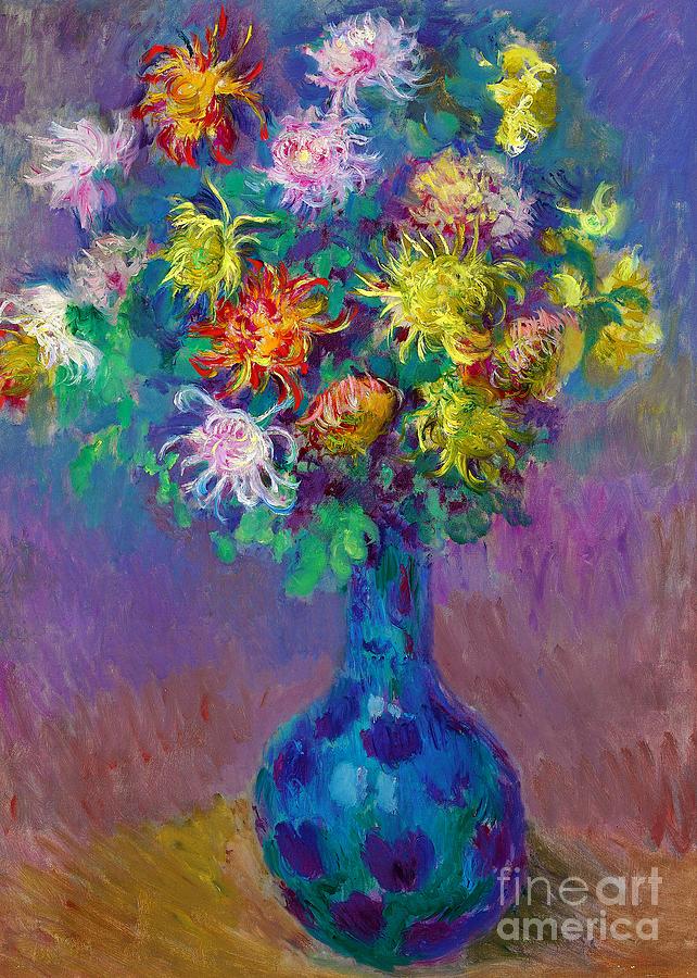 Vase de chrysanthemes Painting by Claude Monet