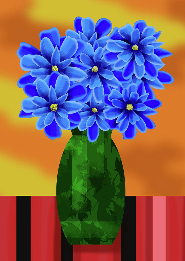 Nature Mixed Media - Vase of Blue Flowers  by Andrew Hitchen