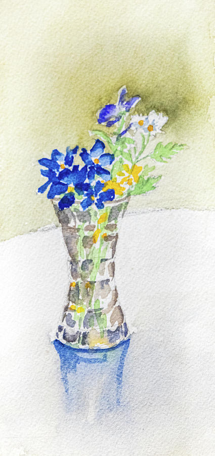 Vase of Blue Flowers Painting by Patti Deters