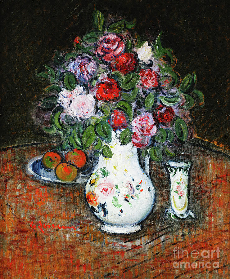 Vase of Flowers and Bowl of Fruit Painting by Gustave Loiseau