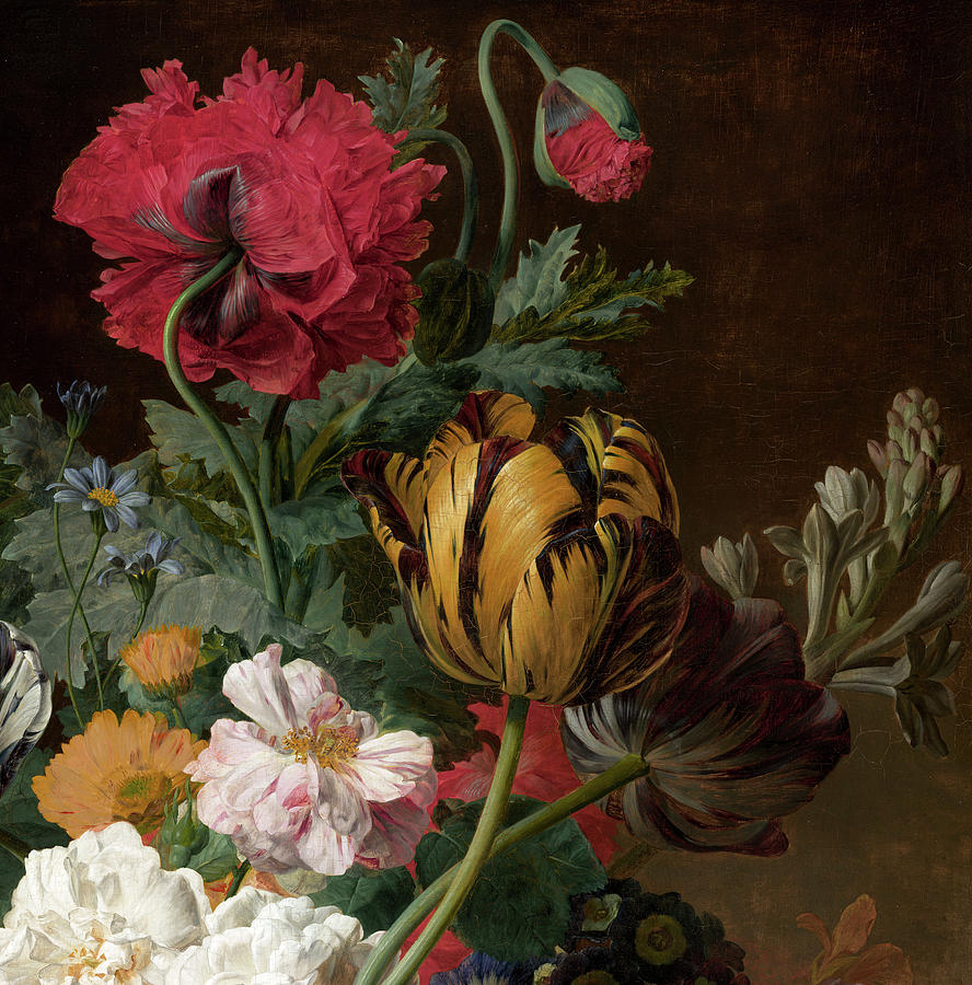 Still Life Painting - Vase of Flowers, Detail No.2 by Jan Frans van Dael