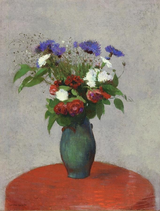 Vase Of Flowers On A Red Tablecloth 1900 01 By Odilon Redon 1840  1916 Painting
